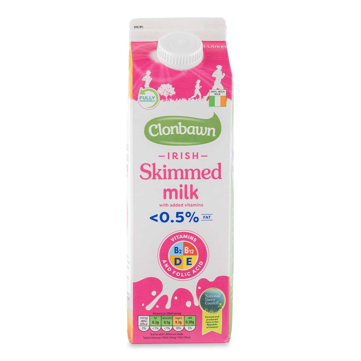 Irish Skimmed Milk With Added Vitamins 1l Clonbawn